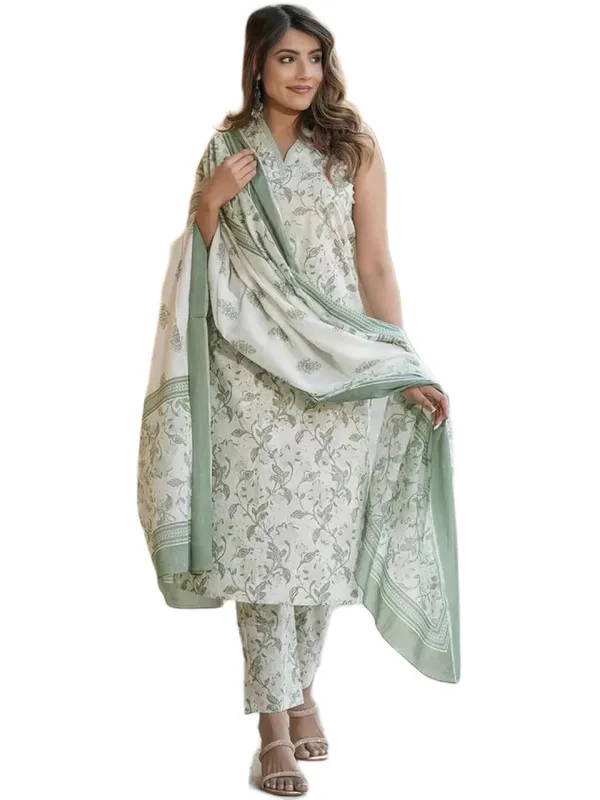 Floral_Print_Kurta_Trouser_And_Dupatta_Set_For_Women