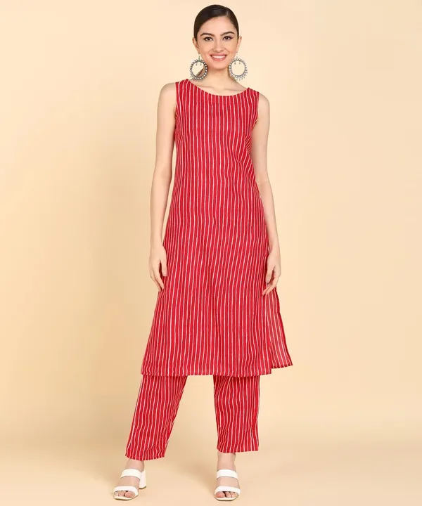 Women_S_Stripe_Print_Sleeveless_Kurta_Pant_Set