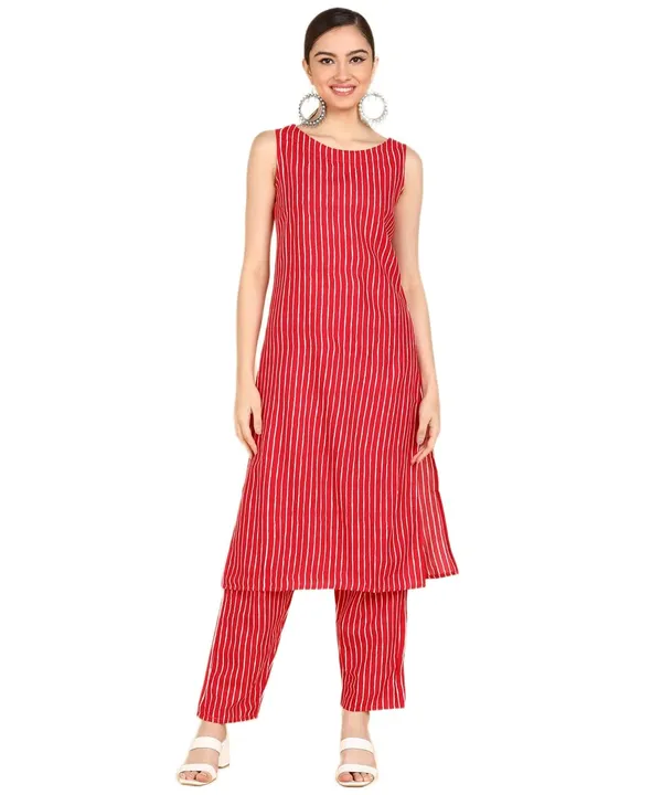 Women_S_Stripe_Print_Sleeveless_Kurta_Pant_Set