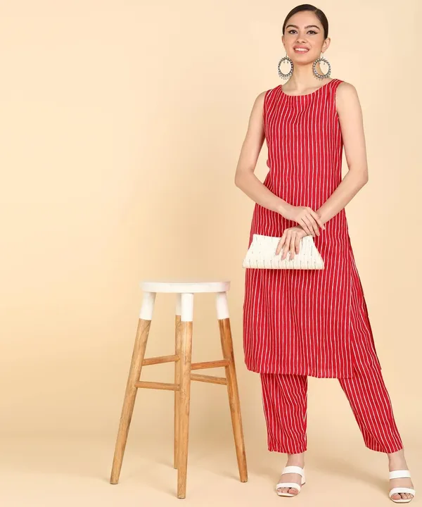 Women_S_Stripe_Print_Sleeveless_Kurta_Pant_Set