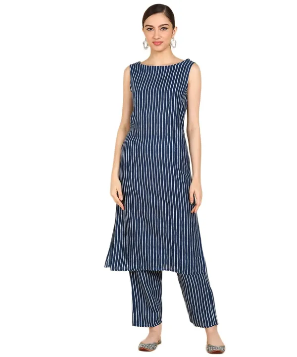 Women_S_Stripe_Print_Sleeveless_Kurta_Pant_Set