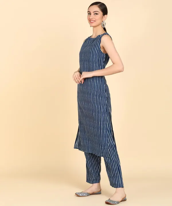 Women_S_Stripe_Print_Sleeveless_Kurta_Pant_Set
