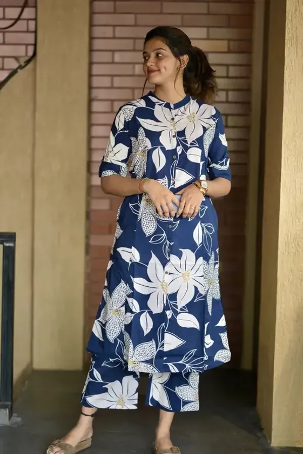 Blue_Floral_Print_Kura_Pant_Set_for_women