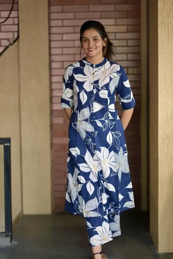 Blue_Floral_Print_Kura_Pant_Set_for_women