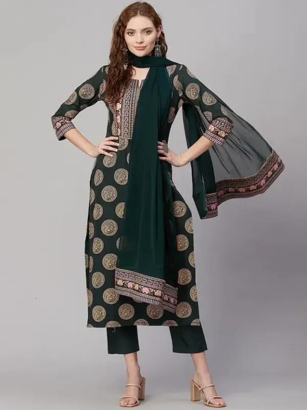 Green_Printed_Kurta_pant_set_with_Dupatta
