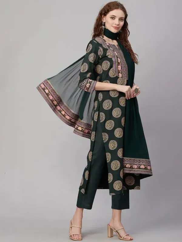 Green_Printed_Kurta_pant_set_with_Dupatta