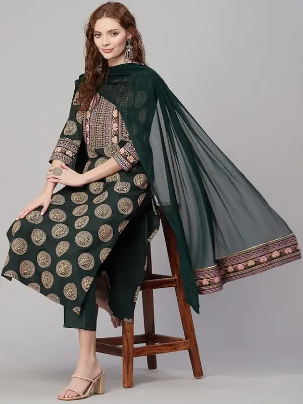 Green_Printed_Kurta_pant_set_with_Dupatta