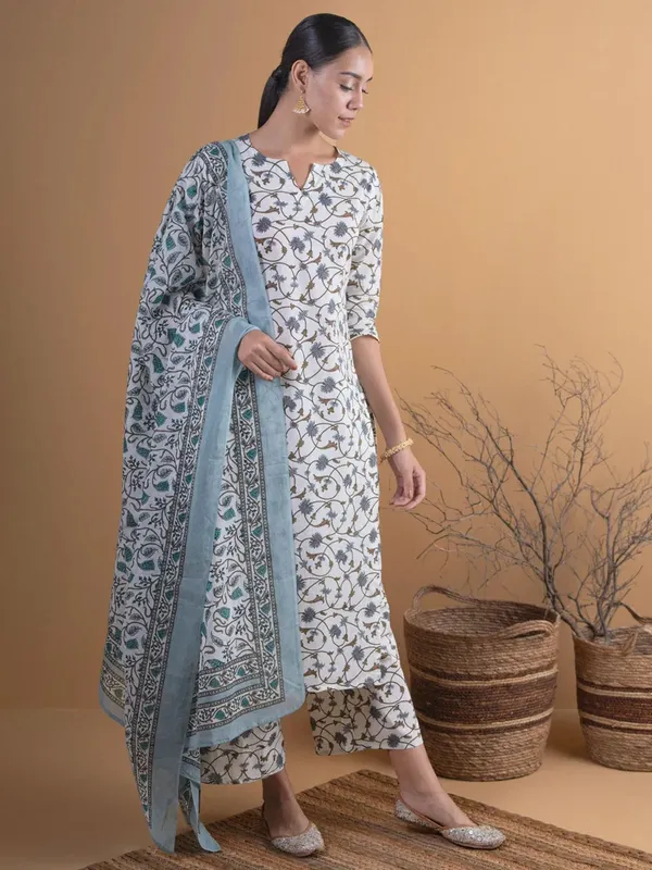 Kalamkari_Off_white_Printed_Kurti_Pant_set_with_dupatta