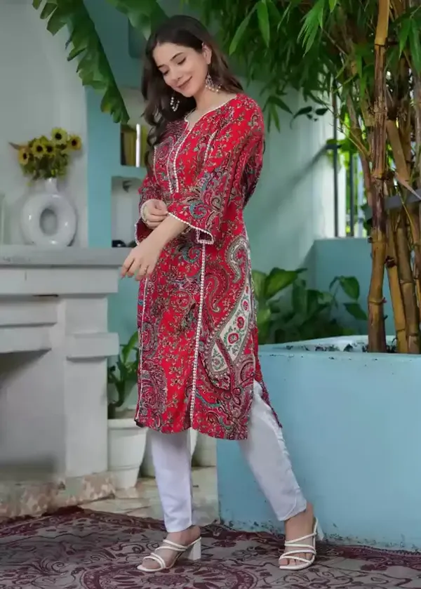 Red_Printed_Single_Kurti_for_women