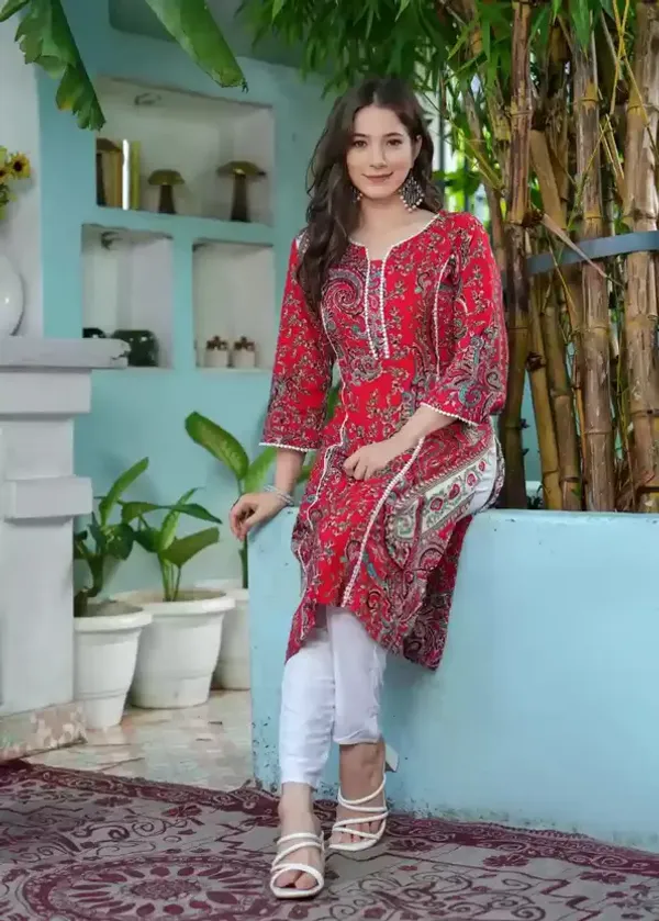 Red_Printed_Single_Kurti_for_women