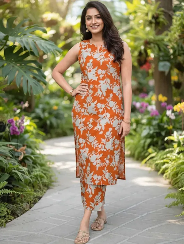 Women_Solid_Straight_Kurta_Trouser_Set_|_Pure_Cotton_Fabric_|_Sleeveless_Round_Neck_|_Elastic_Waist|_Casual_&_Summer_Wear