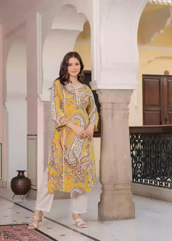 Yellow_Printed_Single_Kurti_for_women