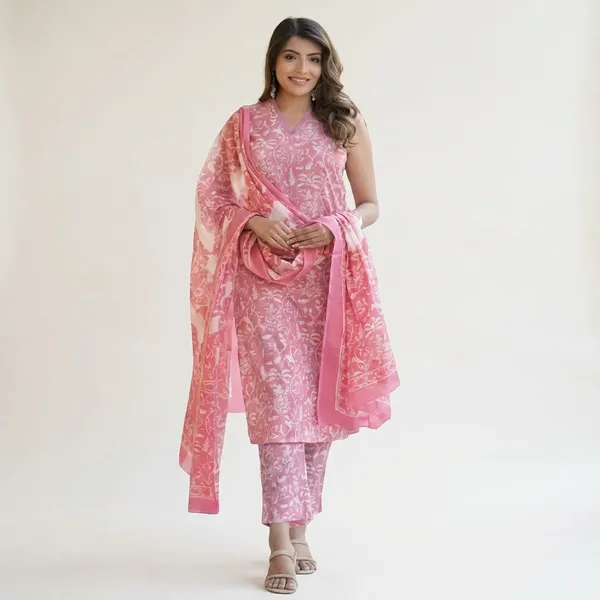 Floral_Print_Kurta_Trouser_Dupatta_Set