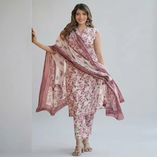 Floral_Print_Kurta_Trouser_Dupatta_Set_For_Women