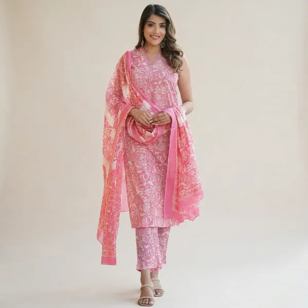 Floral_Print_Kurta_Trouser_Dupatta_Set_For_Women