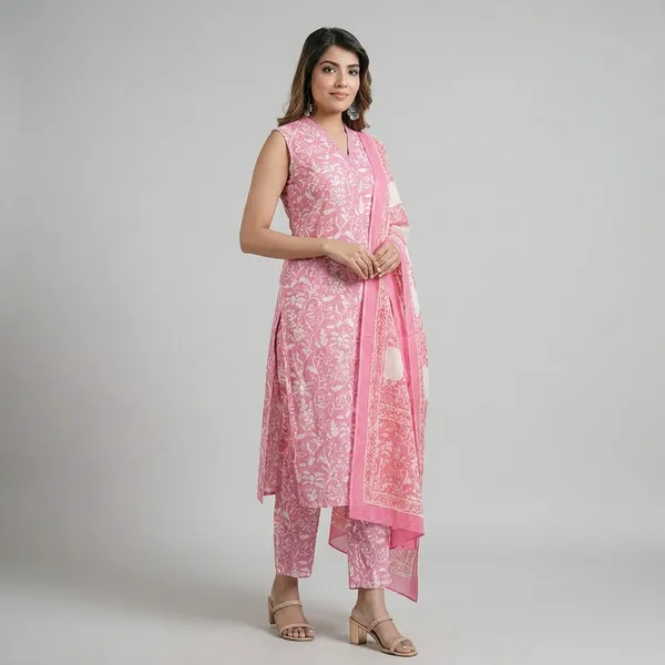 Floral_Print_Kurta_Trouser_Dupatta_Set_For_Women