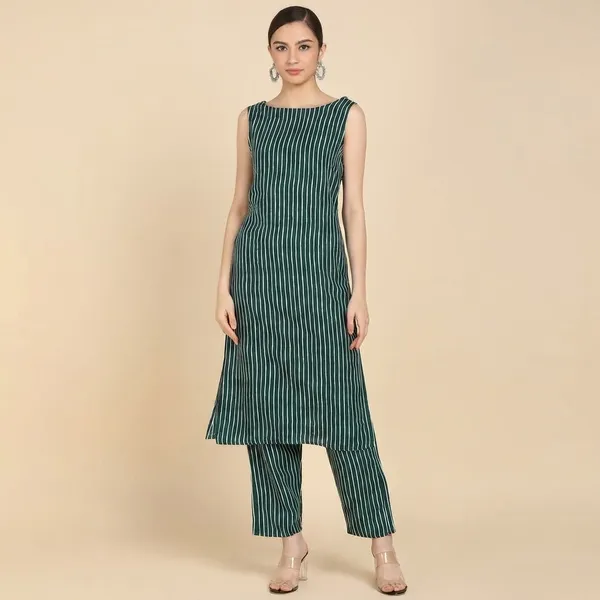 Women_S_Stripe_Print_Sleeveless_Kurta_Pant_Set