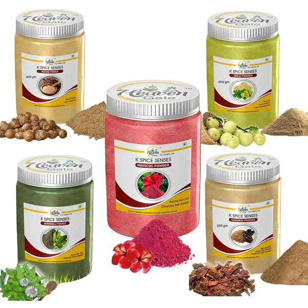 _Pack_Of_5_Amla_Reetha_Shikakai_Bhringraj_Hibiscus_Powder_500_Grams_5_Into_100_Grams_Each_Natural_Hair_Care_For_All_Hair_Type_Growth_And_Mask_Gooseberry,_Soapnut,_False_Daisy_And_Gudhal_Combo