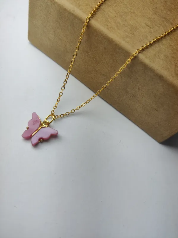 Gold_And_Pink_Brass_Premium_Acrilyc_Butterfly_Pendant_For_Women