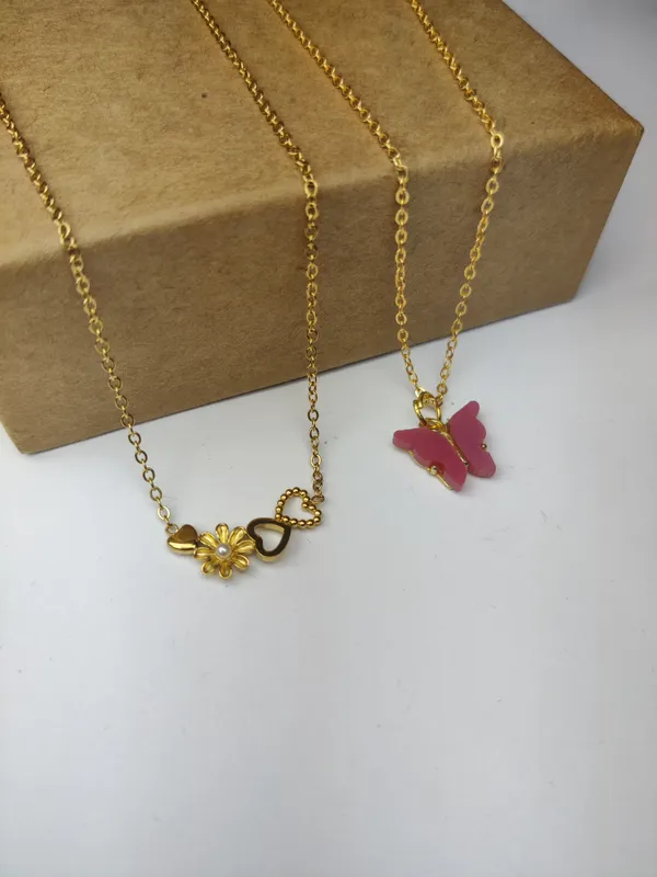 Gold_Brass_Premium_Flower_Heart_Channel_&_Acralyc_Butterfly_Pendant_Combo_For_Women_(Pack_Of_2)
