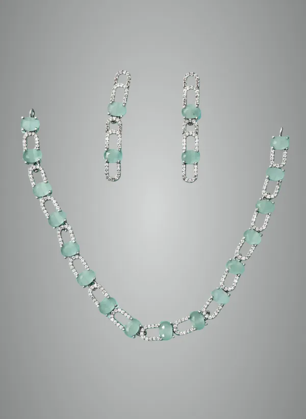 Silver_And_Green_Brass_Necklace_set_For_women