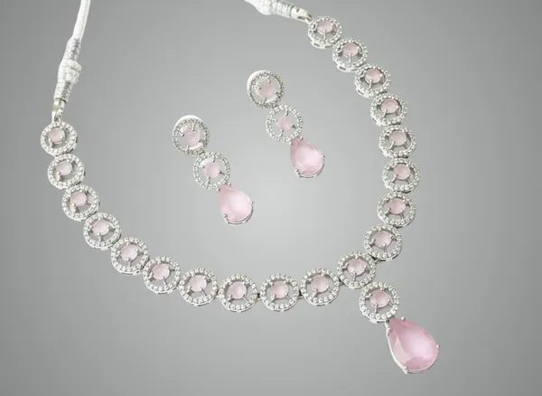 Silver_With_Soft_Pink_Brass_Necklace_set_For_women