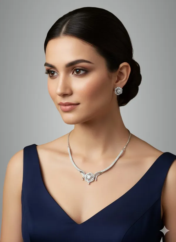 Silver_&_white_Brass_Necklace_set_For_women