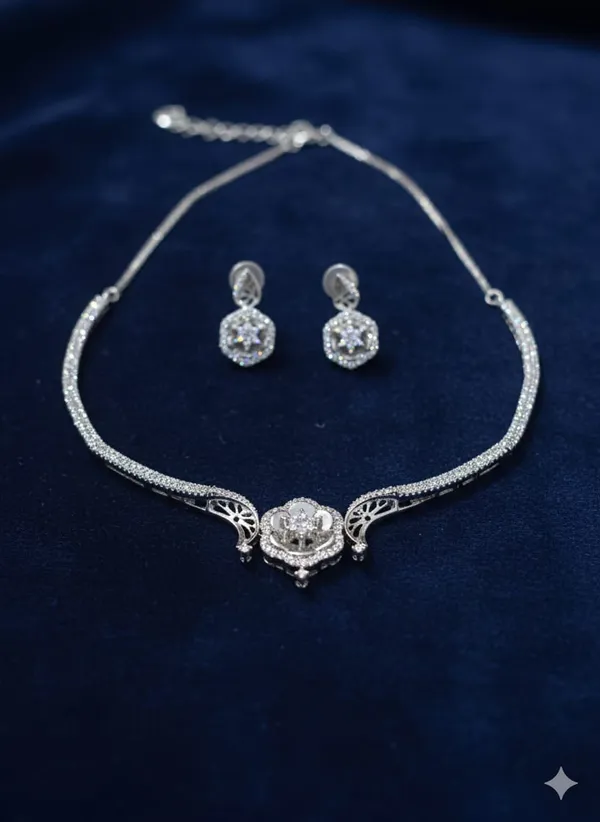 Silver_&_white_Brass_Necklace_set_For_women