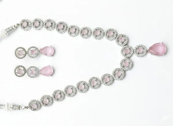 Silver_With_Soft_Pink_Brass_Necklace_set_For_women