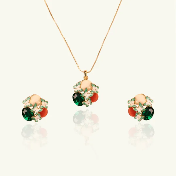 Multi_With_Emerald_Semi-Precious_Stone_And_Butterfly_Necklace_Set