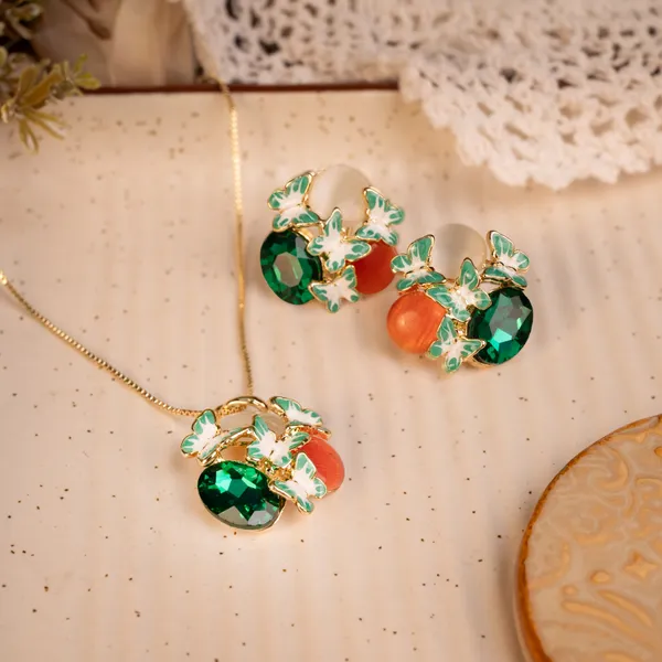 Multi_With_Emerald_Semi-Precious_Stone_And_Butterfly_Necklace_Set