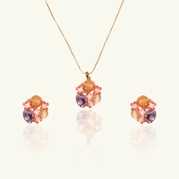 Multi_With_Mauve_Semi-Precious_Stone_And_Butterfly_Necklace_Set