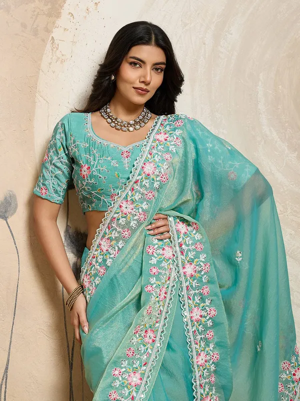 Seafoam_Wedding_Special_Party_Wear_Soft_Moss_Chiffon_Saree_For_Women