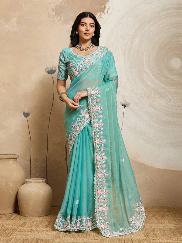 Seafoam_Wedding_Special_Party_Wear_Soft_Moss_Chiffon_Saree_For_Women