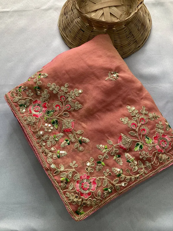 Rose_Wedding_Special_Party_Wear_Soft_Moss_Chiffon_Saree_For_Women