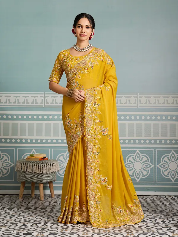 Yellow_Party_Wear_Soft_Star_Georgette_Saree_For_Women