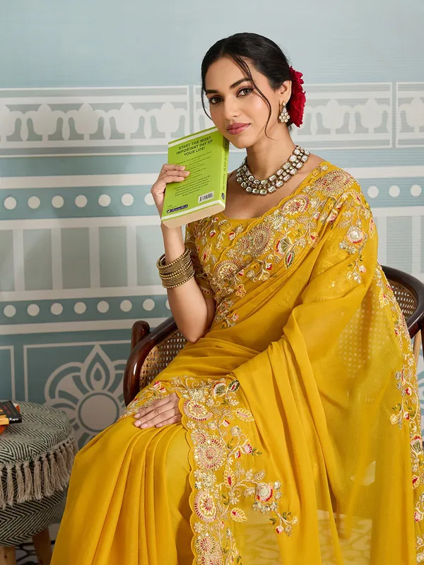 Yellow_Party_Wear_Soft_Star_Georgette_Saree_For_Women