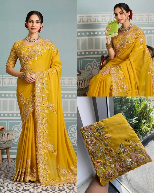 Yellow_Party_Wear_Soft_Star_Georgette_Saree_For_Women