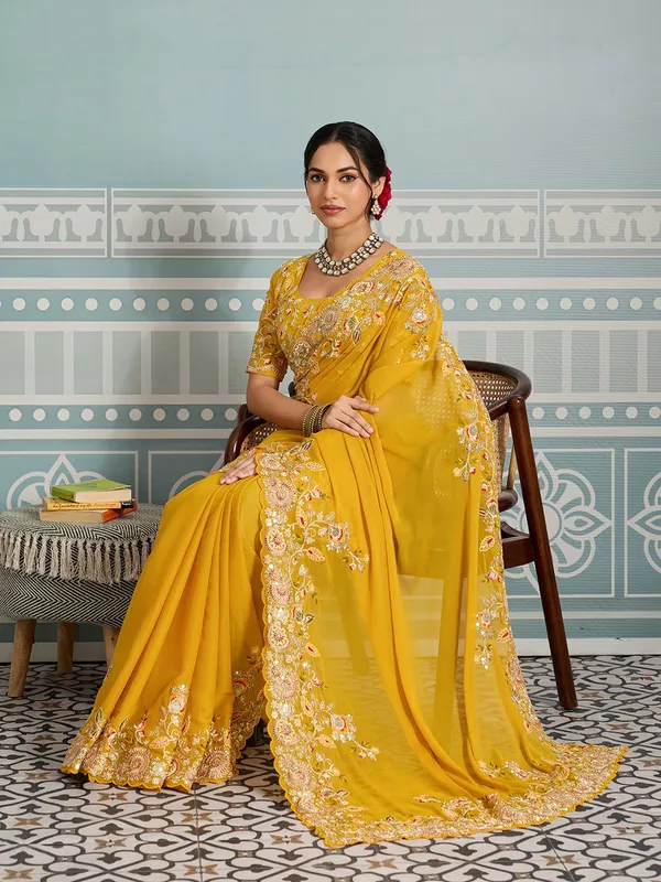 Yellow_Party_Wear_Soft_Star_Georgette_Saree_For_Women