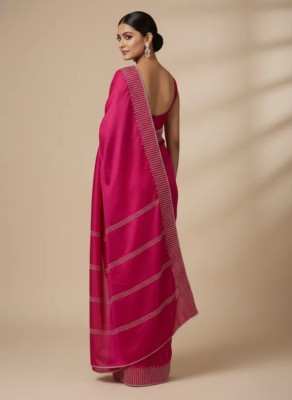 Rani_Pink_Party_Wear_Soft_Silk_Saree_with_White_Thread_Embroidery_Border