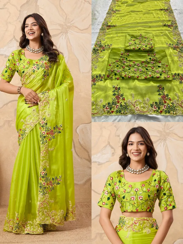 Bijal_Sarees_Fresh_Lime_Green_Party_Wear_Zimmy_Chu_Silk_Saree_with_C-Pallu_Embroidery_&_Cutwork_Border