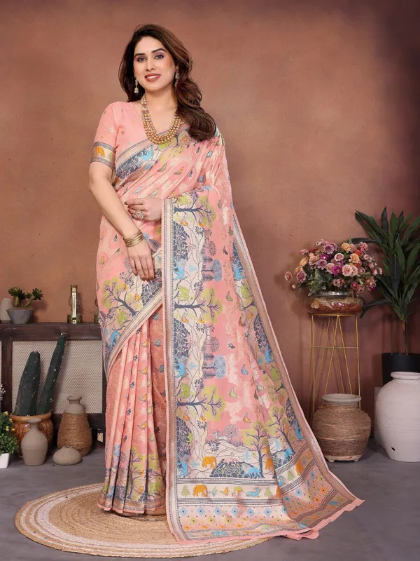 Blush_Pink_&_Antique_Gold_Wedding_Wear_Pashmina_Silk_Saree_–_New_Pashmina_Weaving_Collection