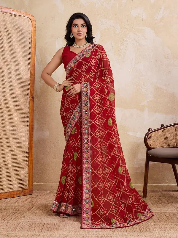 Crimson_Rajwadi_Red_–_Devki3_Bandhej_Wedding_Georgette_Saree