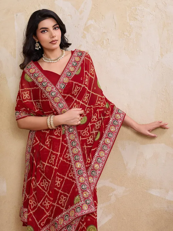 Crimson_Rajwadi_Red_–_Devki3_Bandhej_Wedding_Georgette_Saree
