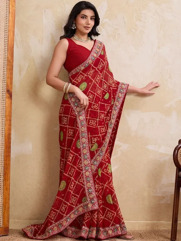 Crimson_Rajwadi_Red_–_Devki3_Bandhej_Wedding_Georgette_Saree