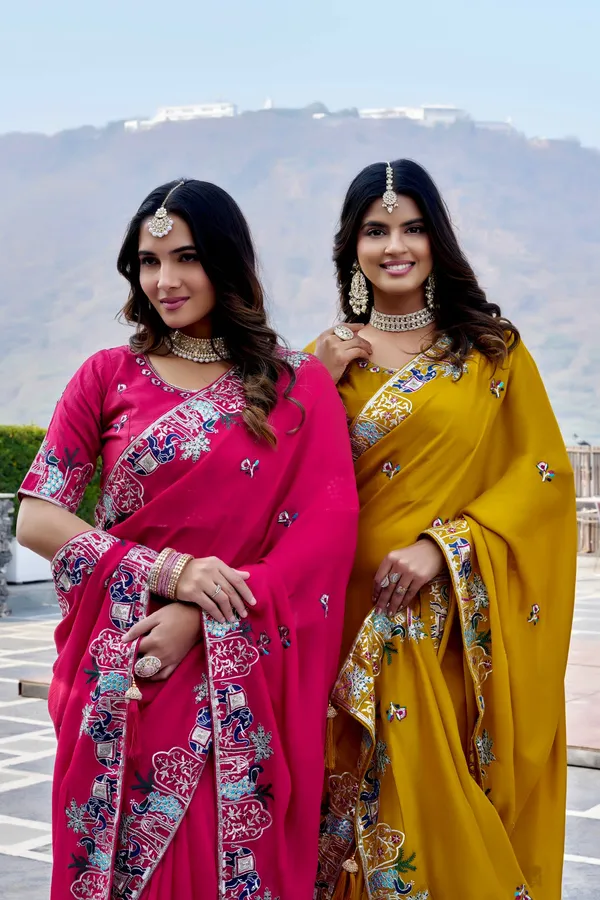 Designer_Rani_Pink_Embroidered_Satin_Chiffon_Saree_–_Wedding_&_Festive_Wear