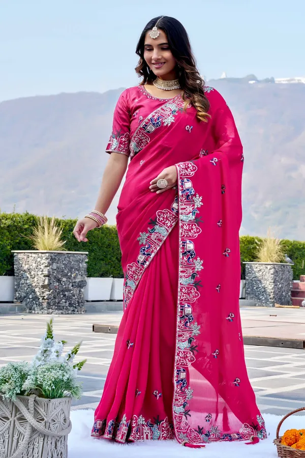 Designer_Rani_Pink_Embroidered_Satin_Chiffon_Saree_–_Wedding_&_Festive_Wear