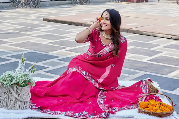 Designer_Rani_Pink_Embroidered_Satin_Chiffon_Saree_–_Wedding_&_Festive_Wear