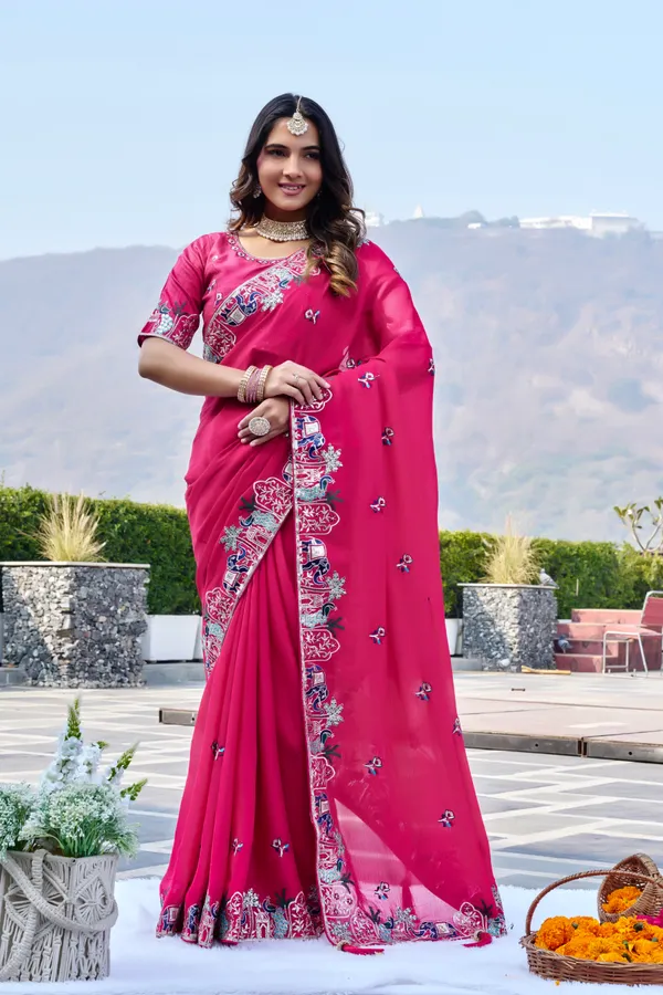 Designer_Rani_Pink_Embroidered_Satin_Chiffon_Saree_–_Wedding_&_Festive_Wear