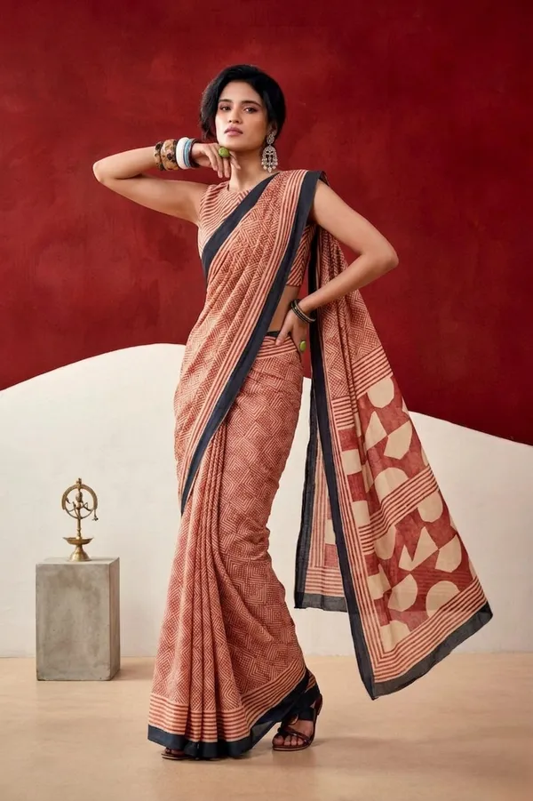 Designer_Rust_Red_Japan_Satin_Saree_with_Digital_Print_&_Contrast_Black_Border